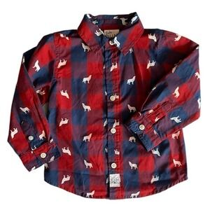 ❤️ B.U.M Plaid wolf Print Shirt Size 24 Months